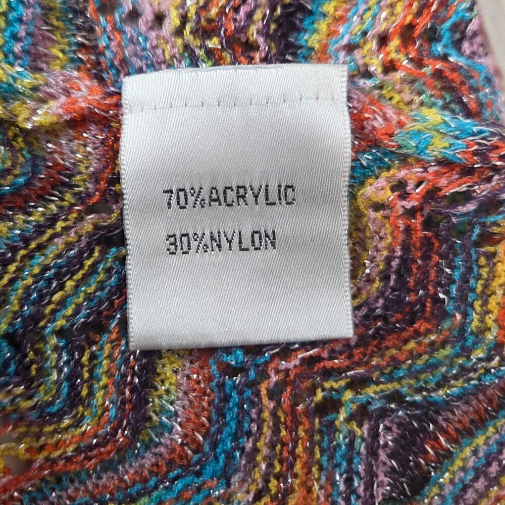 Spacedye Rainbow Sharkbite Hem Top M Lightweight Open Crochet Knit Artsy Vibrant - Picture 7 of 12